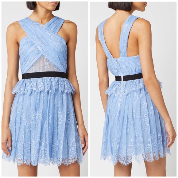 self portrait cross front fine lace dress